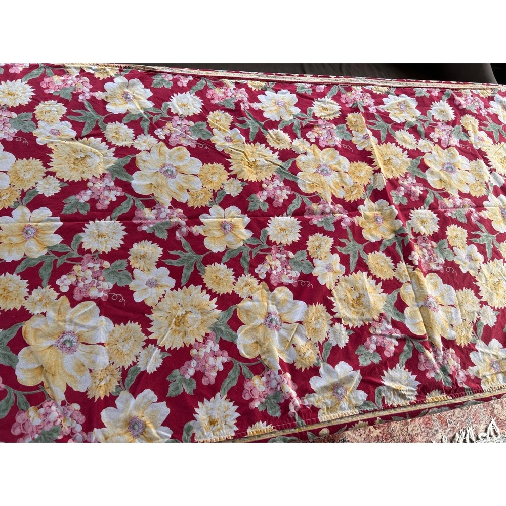 Vintage April Cornell Floral Butterfly Red Rectangle Tablecloth 64" X 98" - Picture 11 of 13